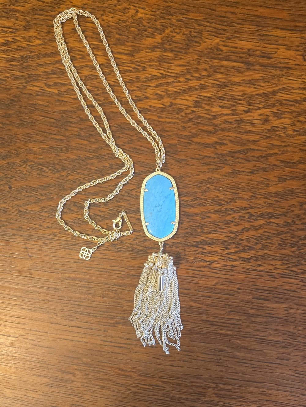 Kendra Scott Rayne Long Pendant Necklace In Gold With Turquoise Magnesite Stone